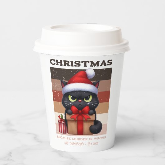 Retro Holiday Mocha Funny Cat Christmas Coffee Papieren Bekers (Voorkant)
