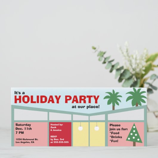 Retro Holiday Party Uitnodiging (Staand voorkant)