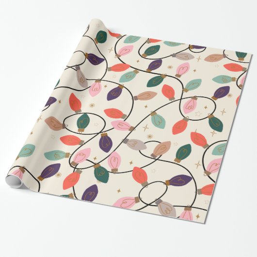 Retro Holiday String Lichten Patroon Cadeaupapier (Uitgerold)