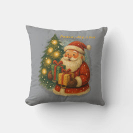 “Retro Holiday Throw Pillow – Cozy Santa & Gifts Kussen