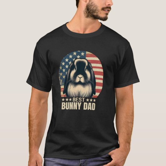 Retro Holland Lop Beste Bunny Dad Konijn Juli 4th T-shirt (Voorkant)