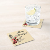 Retro Holly Berries en Evergreen Kartonnen Onderzetters (Insitu)