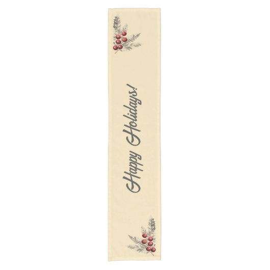Retro Holly Berries en Evergreen Korte Tafelloper (Voorkant)