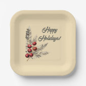 Retro Holly Berries en Evergreen Paper Bord (Voorkant)