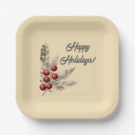 Retro Holly Berries en Evergreen Paper Bord
