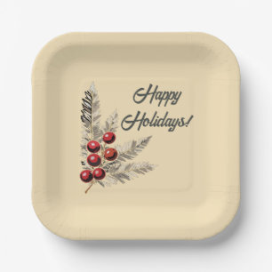 Retro Holly Berries en Evergreen Paper Bord