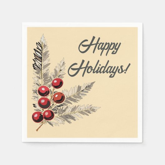 Retro Holly Berries en Evergreen Servet (Voorkant)