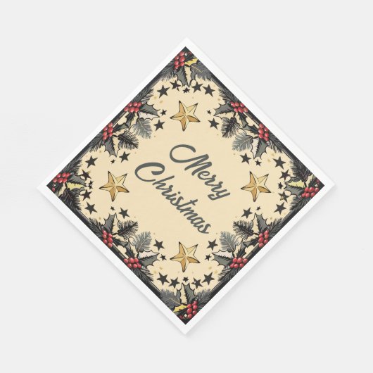 Retro Holly Berries en Evergreen Servet (Hoek)