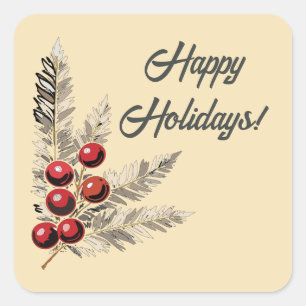 Retro Holly Berries en Evergreen Vierkante Sticker