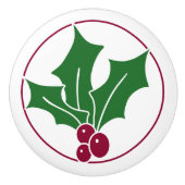 Retro Holly Berries III, rode sierlijst Keramische Knop (Voorkant)