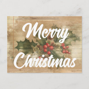 Retro Holly Grunge Vrolijk Kerstfeest Briefkaart