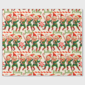 Retro Holly Jolly Christmas Elves Cadeaupapier (Vlak)