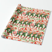 Retro Holly Jolly Christmas Elves Cadeaupapier (Uitgerold)