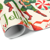 Retro Holly Jolly Christmas Elves Cadeaupapier (Rol Hoek)