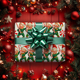 Retro Holly Jolly Christmas Elves Cadeaupapier