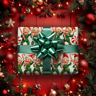 Retro Holly Jolly Christmas Elves Cadeaupapier