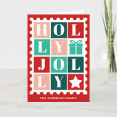 Retro Holly Jolly Christmas Postage Stamp Feestdagen Kaart (Voorkant)