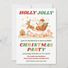 Retro Holly Jolly Editable Christmas Party Kaart