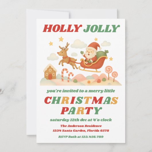 Retro Holly Jolly Editable Christmas Party Kaart (Voorkant)