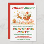 Retro Holly Jolly Editable Christmas Party Kaart (Voorkant / Achterkant)
