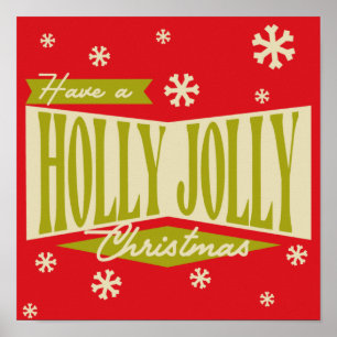 Retro Holly Jolly Kerstmis Poster