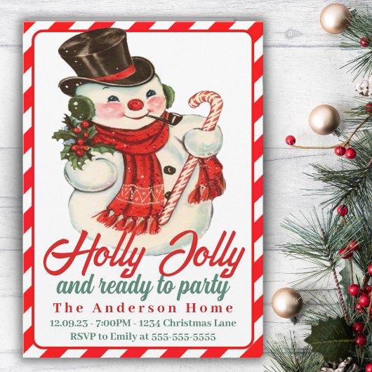 Retro  Holly Jolly Snowman Custom Christmas Kaart
