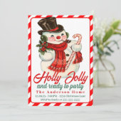 Retro  Holly Jolly Snowman Custom Christmas Kaart (Staand voorkant)
