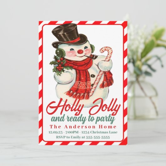 Retro  Holly Jolly Snowman Custom Christmas Kaart (Staand voorkant)