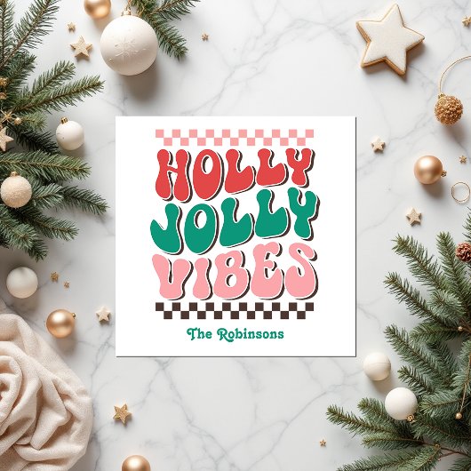 Retro Holly Jolly Vibes Custom Christmas Party Servet