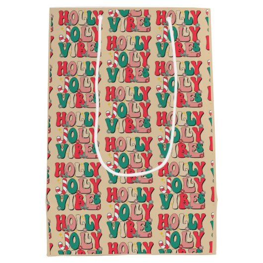 Retro  Holly Jolly Vibes Kerstcrème Medium Cadeauzakje (Achterkant)