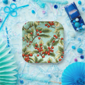 Retro Holly Kerst Klein Papieren Bordje (Feest)