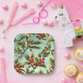 Retro Holly Kerst Klein Papieren Bordje (Feest)