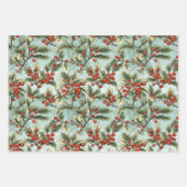 Retro Holly Kerstmis Inpakpapier Vel (Voorkant 2)