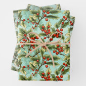 Retro Holly Kerstmis Inpakpapier Vel (In situ)