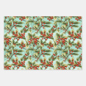 Retro Holly Kerstmis Inpakpapier Vel (Voorkant)