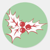 Retro Holly Leaves and Berries Christmas Stickers (Voorkant)