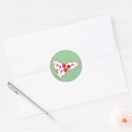 Retro Holly Leaves and Berries Christmas Stickers (Envelop)