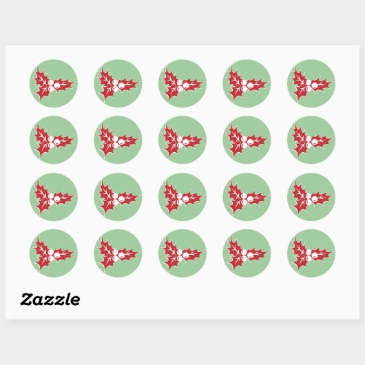 Retro Holly Leaves and Berries Holiday Stickers (Vel)
