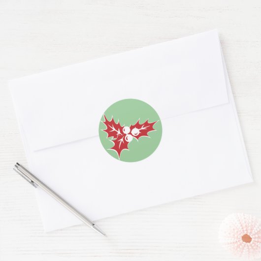 Retro Holly Leaves and Berries Holiday Stickers (Envelop)