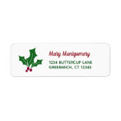 Retro Holly Leaves en Berries Etiket (Voorkant)