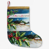  Retro Holly Leaves en Sneeuwsceen Kleine Kerstsok (Voorkant)