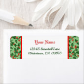 Retro Holly met Red Berries op Green Editable Etiket (Insitu)