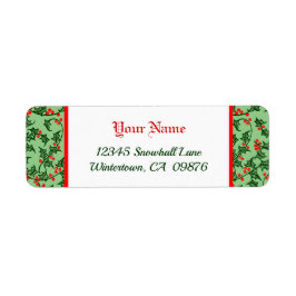 Retro Holly met Red Berries op Green Editable Etiket