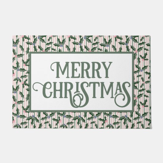 Retro Holly Vrolijk Kerstfeest Deurmat (Voorkant)