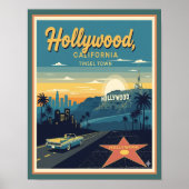 Retro Hollywood California Travel Poster (Voorkant)