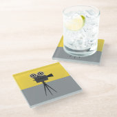 Retro Hollywood Camera Colorblock Glazen Onderzetter (Schuin)