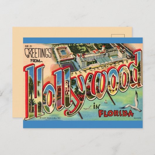Retro Hollywood Florida Briefkaart (Voorkant / Achterkant)