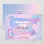 Retro holo disco afstudeerfeest kaart (Voorkant / Achterkant)