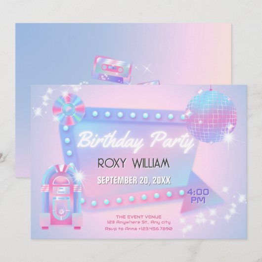 Retro holo disco verjaardag kaart (Voorkant / Achterkant)