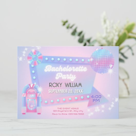 Retro holo disco vrijgezellenfeest kaart (Staand voorkant)